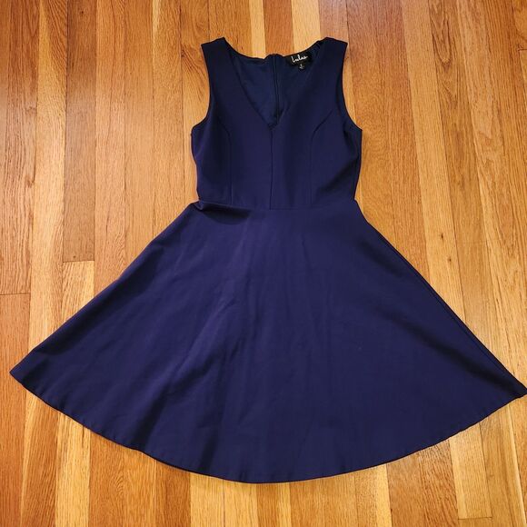 Lulu's "Bon Appetit" Sapphire Blue Fit & Flare Sleeveless Skater Mini Dress Sz S - Picture 7 of 12